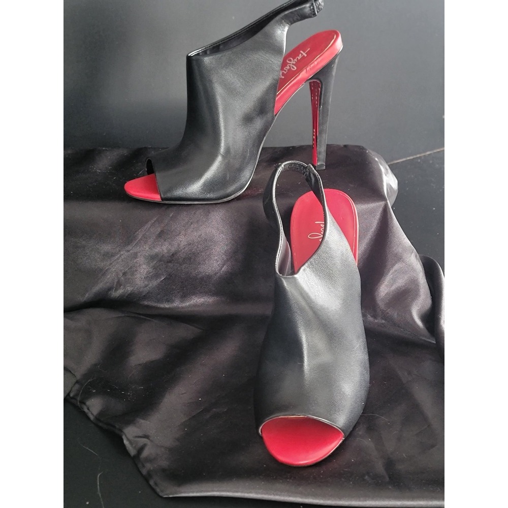 Taylor Says Paige Black Leather Peep Toeโ Slingback Skull Sole Heels Size 6.5